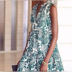 Sundry Green and White Sleeveless V-Neck Sundress